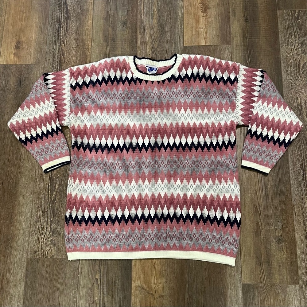 Vtg CAPE COD Sportswear TOWN & COUNTRY Fair Isle Sweater Womens Sz 18 Pink Gray - Picture 9 of 12